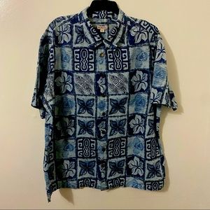Merona Printed Button Down Shirt Floral Blue XXL